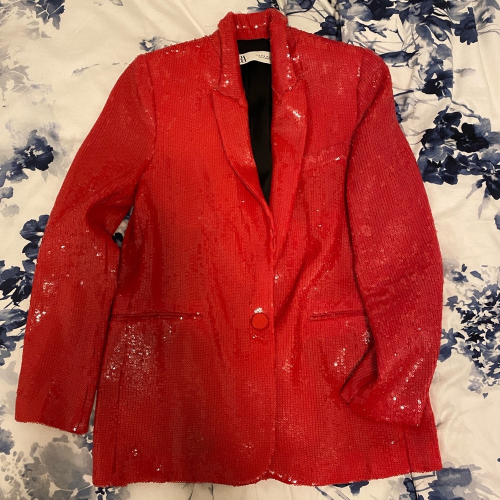 ZARA Red Sequin Blazer